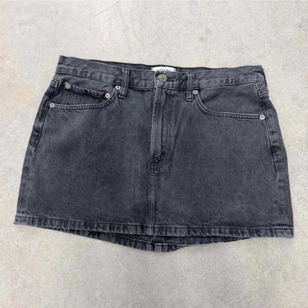 AGOLDE Black Denim High Rise Mini Skirt